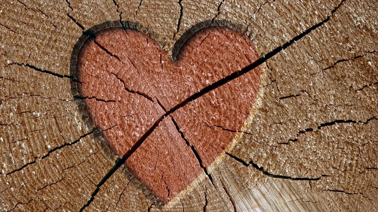 Wallpaper heart, tree, pink, brown