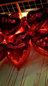 Preview wallpaper hearts, balloons, bed, backlight, love, red