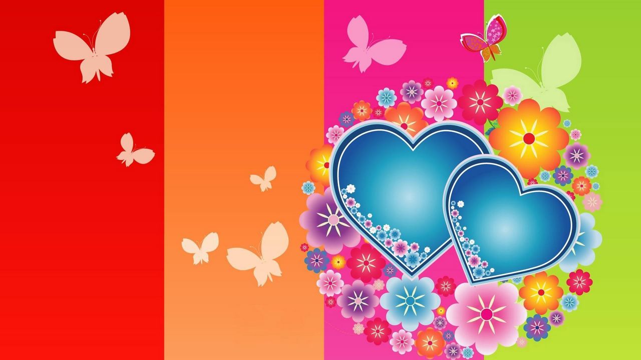 Wallpaper hearts, butterflies, colorful