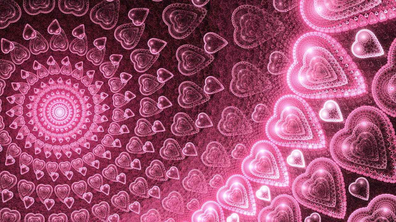 Wallpaper hearts, glow, circles, pattern, pink