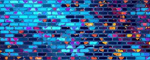 Preview wallpaper hearts, heart, brick, wall, colorful