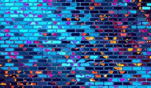 Preview wallpaper hearts, heart, brick, wall, colorful