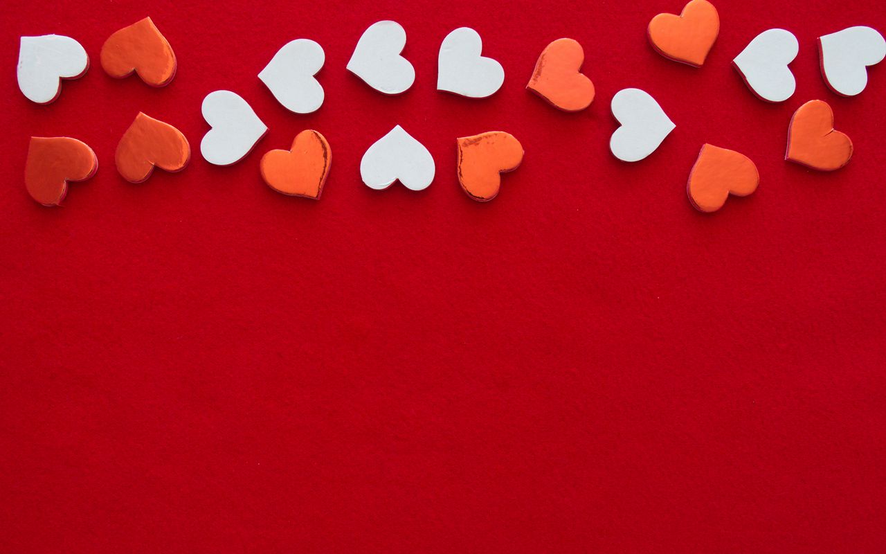 1280x800 Wallpaper hearts, love, background, white, red