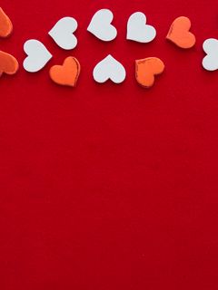240x320 Wallpaper hearts, love, background, white, red