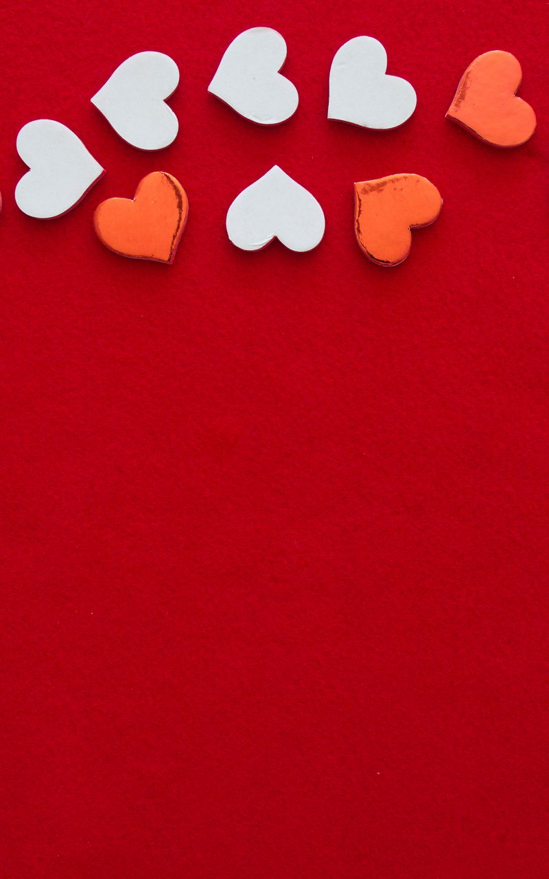 800x1280 Wallpaper hearts, love, background, white, red