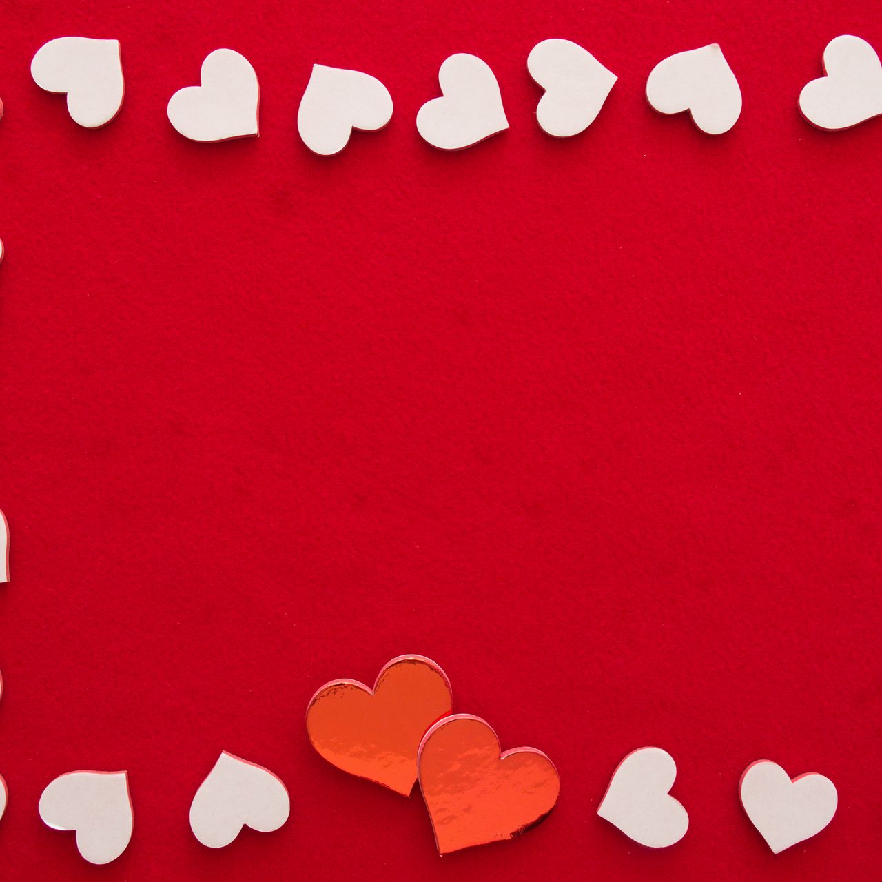 1280x1280 Wallpaper hearts, love, frame, red, white