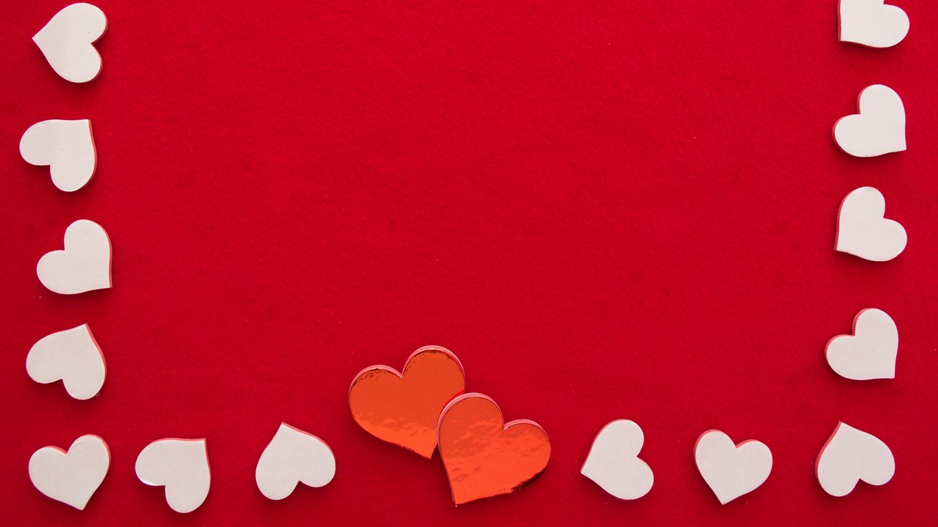 1366x768 Wallpaper hearts, love, frame, red, white