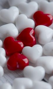 Preview wallpaper hearts, love, glossy, wooden