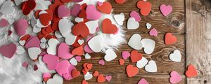 Preview wallpaper hearts, multicolored, fur, table