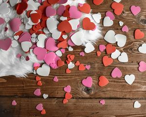 Preview wallpaper hearts, multicolored, fur, table