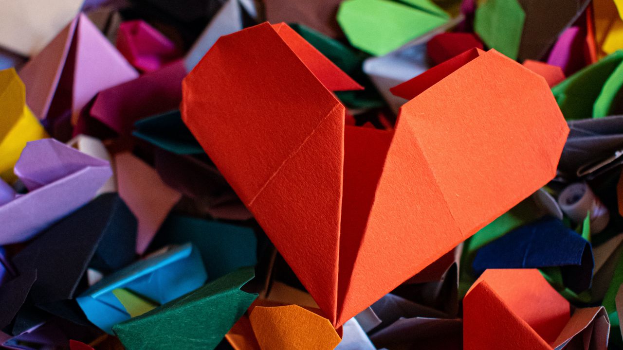 Wallpaper hearts, origami, paper, colorful