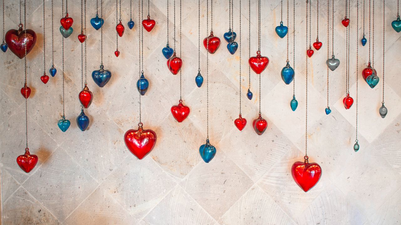 Wallpaper hearts, pendants, glass, decoration, love