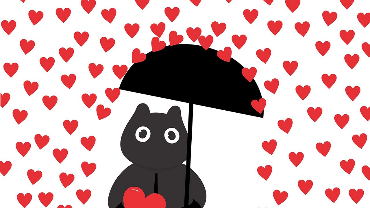 Wallpaper hearts, rain, art, silhouette, umbrella