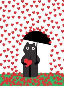 Preview wallpaper hearts, rain, art, silhouette, umbrella