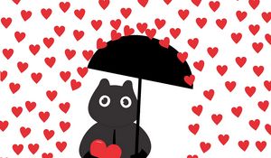 Preview wallpaper hearts, rain, art, silhouette, umbrella