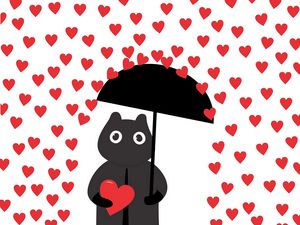 Preview wallpaper hearts, rain, art, silhouette, umbrella