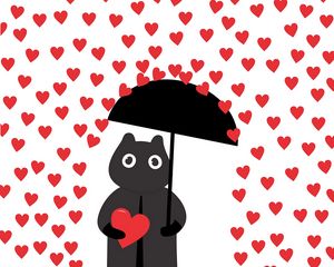 Preview wallpaper hearts, rain, art, silhouette, umbrella