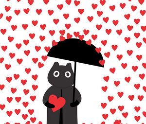 Preview wallpaper hearts, rain, art, silhouette, umbrella