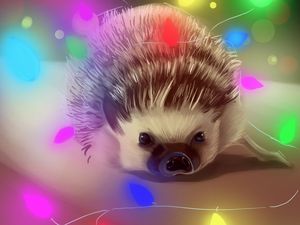 Preview wallpaper hedgehog, garland, art, glare, colorful