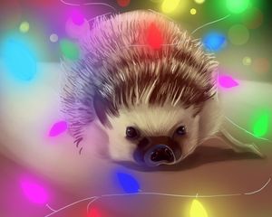 Preview wallpaper hedgehog, garland, art, glare, colorful