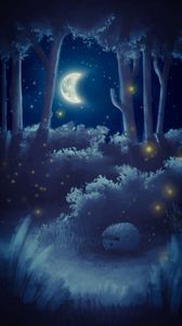 Preview wallpaper hedgehog, moon, night, forest, art