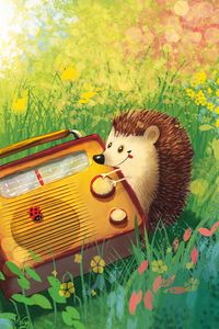 Preview wallpaper hedgehog, radio, grass, art, cute