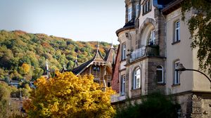 Preview wallpaper heidelberg, germany, building, architecture, autumn, forest