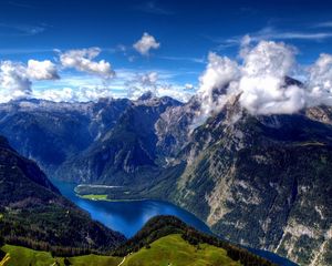 Preview wallpaper height, mountain, river, clouds, day