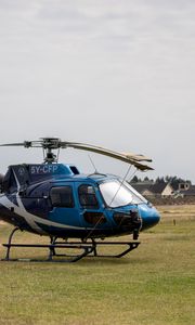 Preview wallpaper helicopter, blue, grass, field