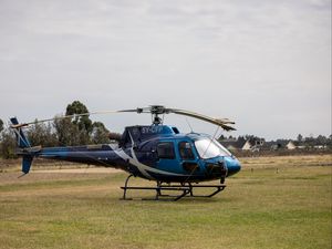 Preview wallpaper helicopter, blue, grass, field