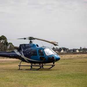 Preview wallpaper helicopter, blue, grass, field