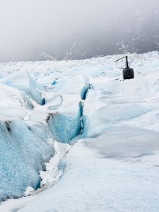 Preview wallpaper helicopter, glacier, snow, relief