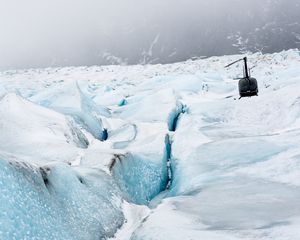 Preview wallpaper helicopter, glacier, snow, relief