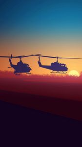 Preview wallpaper helicopter, sky, clouds, night