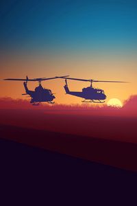 Preview wallpaper helicopter, sky, clouds, night