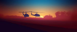 Preview wallpaper helicopter, sky, clouds, night