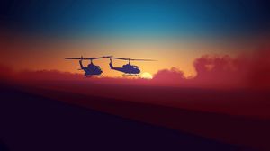 Preview wallpaper helicopter, sky, clouds, night