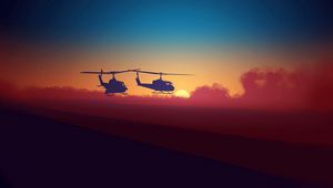 Preview wallpaper helicopter, sky, clouds, night