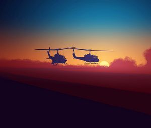 Preview wallpaper helicopter, sky, clouds, night