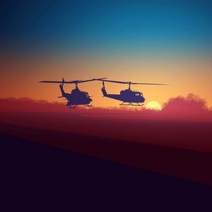 Preview wallpaper helicopter, sky, clouds, night