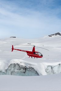 Preview wallpaper helicopter, snow, glacier, white, red