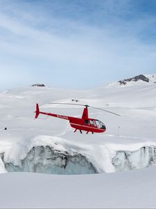 Preview wallpaper helicopter, snow, glacier, white, red