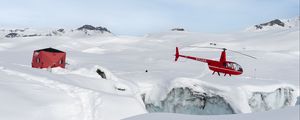 Preview wallpaper helicopter, snow, glacier, white, red