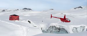 Preview wallpaper helicopter, snow, glacier, white, red