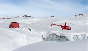 Preview wallpaper helicopter, snow, glacier, white, red