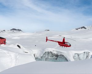 Preview wallpaper helicopter, snow, glacier, white, red