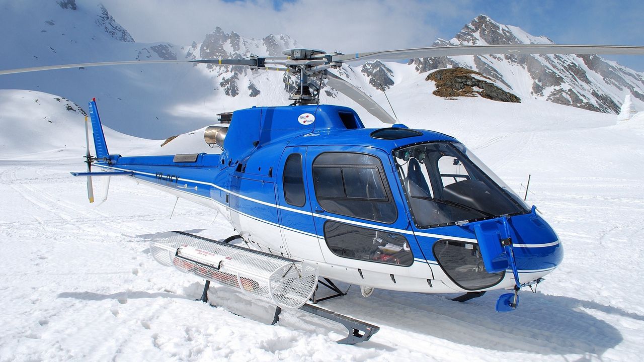 Wallpaper helicopter, snow, mountains, sky