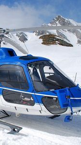 Preview wallpaper helicopter, snow, mountains, sky