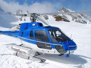 Preview wallpaper helicopter, snow, mountains, sky