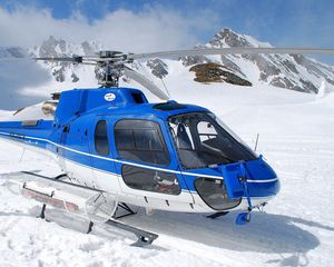 Preview wallpaper helicopter, snow, mountains, sky